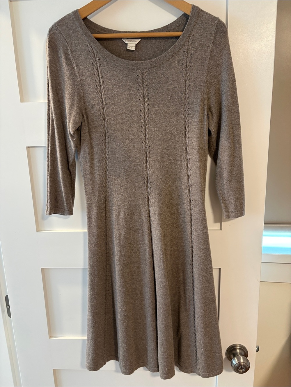 Monsoon Taupe Long-Sleeve Knit A-Line Dress